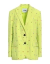Msgm Woman Blazer Acid Green Size 4 Linen, Lyocell