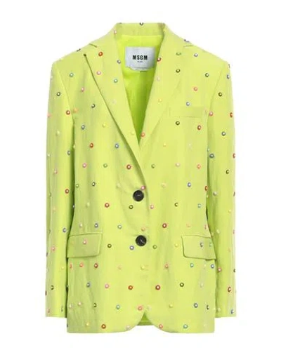 Msgm Woman Blazer Acid Green Size 4 Linen, Lyocell In Green