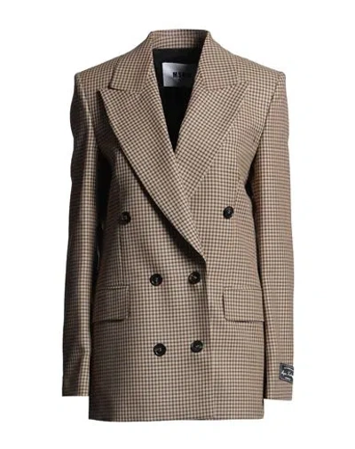 Msgm Woman Blazer Beige Size 2 Wool In Brown