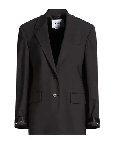 Msgm Woman Blazer Black Size 10 Virgin Wool, Elastane