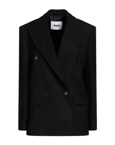 Msgm Woman Blazer Black Size 2 Virgin Wool, Elastane