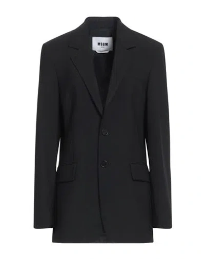 Msgm Woman Blazer Black Size 4 Virgin Wool, Elastane In Black