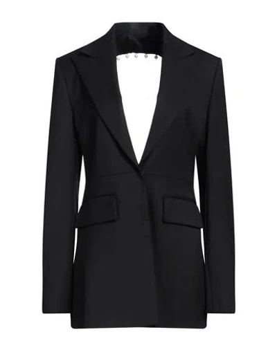 Msgm Woman Blazer Black Size 6 Virgin Wool, Elastane, Brass, Glass, Acrylic