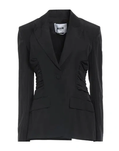 Msgm Woman Blazer Black Size 6 Viscose, Linen