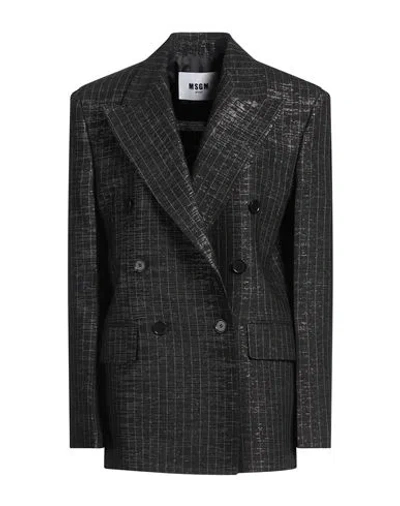 Msgm Woman Blazer Black Size 6 Wool, Viscose, Polyester