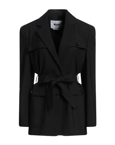 Msgm Woman Blazer Black Size 8 Virgin Wool, Elastane