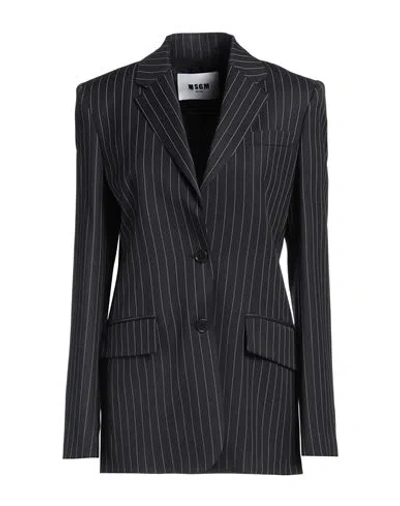 Msgm Woman Blazer Black Size 8 Virgin Wool, Polyester