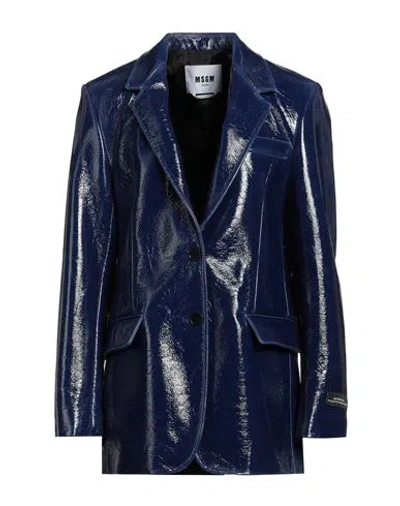 Msgm Woman Blazer Blue Size 2 Virgin Wool, Polyamide
