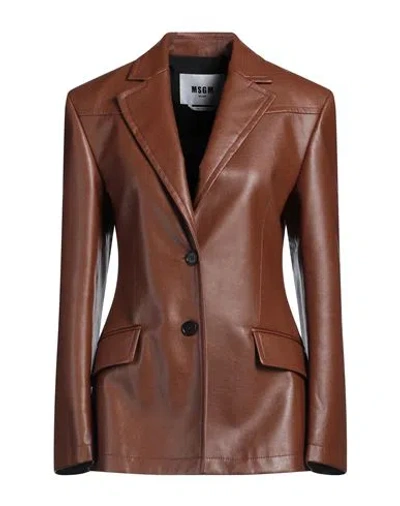 Msgm Woman Blazer Brown Size 8 Polyester, Elastane