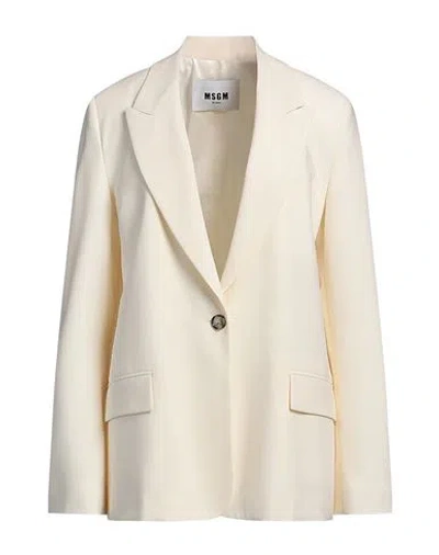 Msgm Woman Blazer Cream Size 8 Virgin Wool, Elastane In White