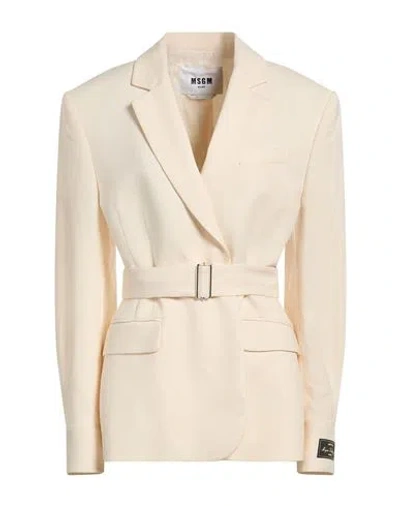 Msgm Woman Blazer Cream Size 8 Viscose, Polyester, Elastane In White