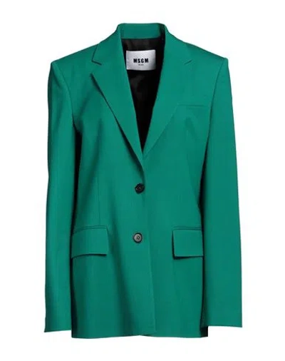 Msgm Woman Blazer Emerald Green Size 10 Virgin Wool, Elastane