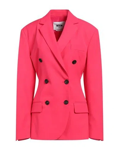 Msgm Woman Blazer Fuchsia Size 4 Polyester, Virgin Wool In Pink