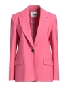 Msgm Wool Suiting Jacket In Pink Virgin Wool With Jewelled Applications In Pink