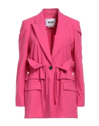 Msgm Woman Blazer Fuchsia Size 4 Virgin Wool, Elastane In Pink