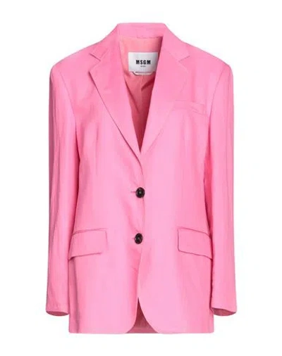 Msgm Woman Blazer Fuchsia Size 6 Linen, Lyocell In Pink