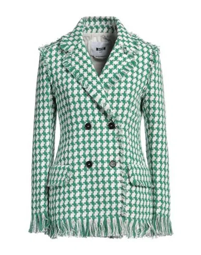 Msgm Woman Blazer Green Size 2 Cotton, Synthetic Fibers, Viscose, Lyocell