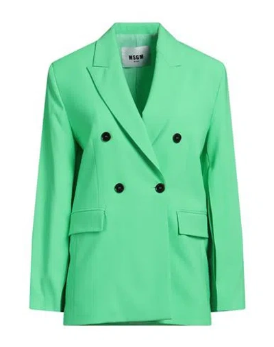 Msgm Woman Blazer Green Size 2 Virgin Wool, Elastane
