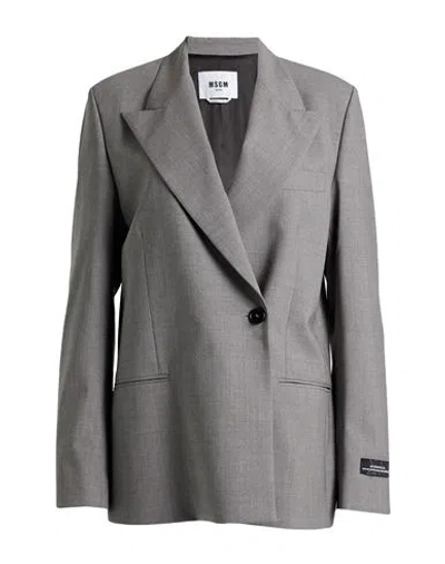 Msgm Woman Blazer Grey Size 10 Virgin Wool, Elastane