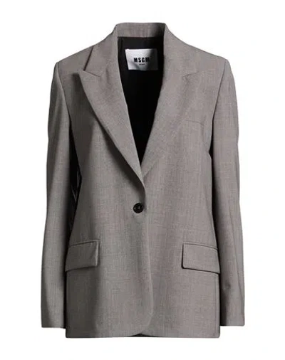 Msgm Woman Blazer Grey Size 6 Virgin Wool, Elastane In Gray