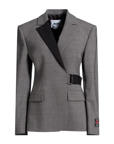 Msgm Woman Blazer Grey Size 6 Virgin Wool, Elastane In Gray
