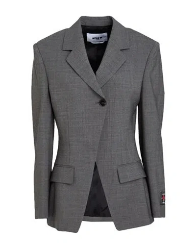 Msgm Woman Blazer Grey Size 8 Virgin Wool, Elastane In Gray