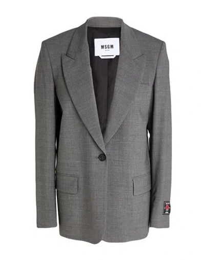 Msgm Woman Blazer Grey Size 8 Virgin Wool, Elastane In Gray