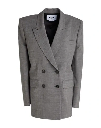 Msgm Woman Blazer Grey Size 8 Virgin Wool, Elastane In Multi
