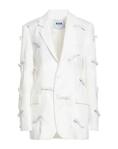 Msgm Woman Blazer Ivory Size 4 Polyester, Pvc - Polyvinyl Chloride, Viscose In White
