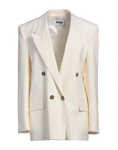 Msgm Woman Blazer Ivory Size 10 Virgin Wool, Elastane In White