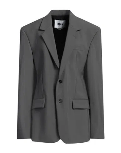 Msgm Woman Blazer Lead Size 12 Virgin Wool, Elastane In Gray