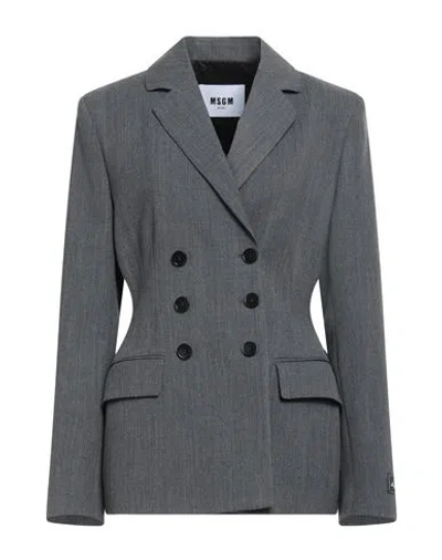 Msgm Woman Blazer Lead Size 8 Polyester, Virgin Wool, Elastane
