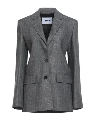 Msgm Woman Blazer Lead Size 8 Wool, Viscose, Polyester In Grey