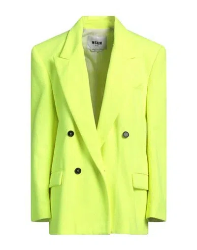 Msgm Woman Blazer Lime Green Size 4 Polyester, Polyamide, Acrylic, Cotton