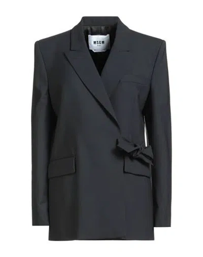 Msgm Woman Blazer Midnight Blue Size 4 Virgin Wool, Elastane In Gray