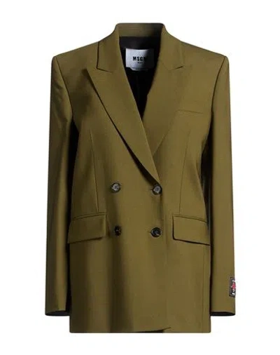 Msgm Woman Blazer Military Green Size 6 Virgin Wool, Elastane