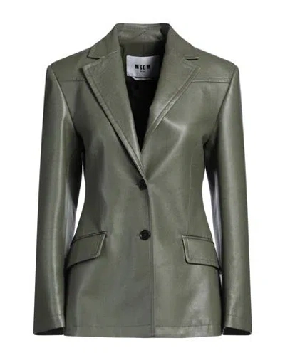 Msgm Woman Blazer Military Green Size 8 Polyester, Elastane