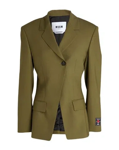 Msgm Woman Blazer Military Green Size 8 Virgin Wool, Elastane
