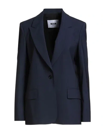 Msgm Woman Blazer Navy Size 8 Virgin Wool, Elastane
