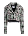 Msgm Cropped Houndstooth Single-breasted Blazer In Off White