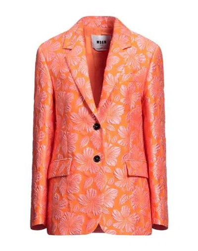 Msgm Woman Blazer Orange Size 10 Cotton, Polyester, Polyamide