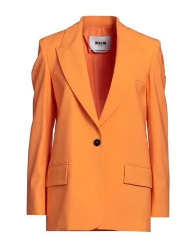 Msgm Woman Blazer Orange Size 6 Virgin Wool, Elastane, Polyester