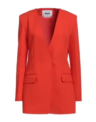 Msgm Woman Blazer Orange Size 8 Polyester, Viscose, Elastane