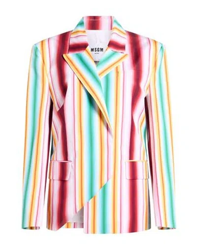 Msgm Woman Blazer Pastel Yellow Size 4 Cotton In Multi