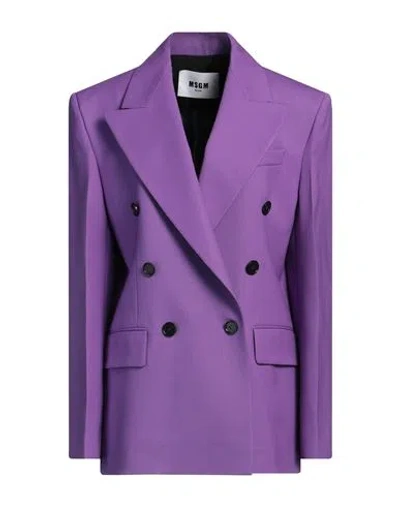 Msgm Woman Blazer Purple Size 6 Virgin Wool, Elastane