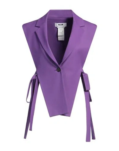 Msgm Woman Blazer Purple Size 6 Wool, Elastane