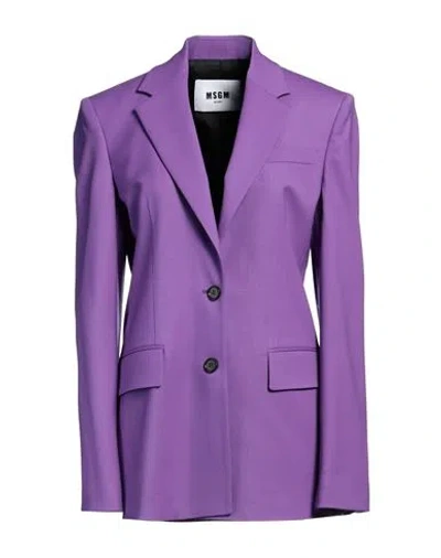 Msgm Woman Blazer Purple Size 8 Virgin Wool, Elastane
