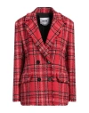 Msgm Red Double-breasted Jacket With Check Motif In Heavy Fabric Woman In Red