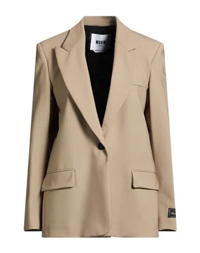 Msgm Woman Blazer Sand Size 10 Virgin Wool, Elastane In Brown