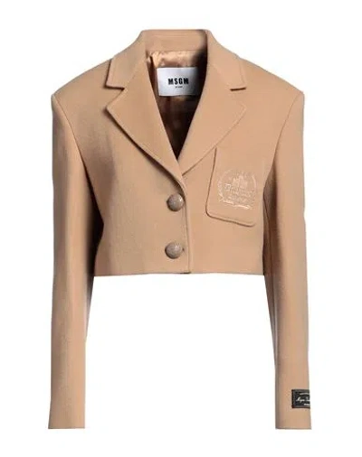 Msgm Woman Blazer Sand Size 6 Virgin Wool, Polyamide In Beige